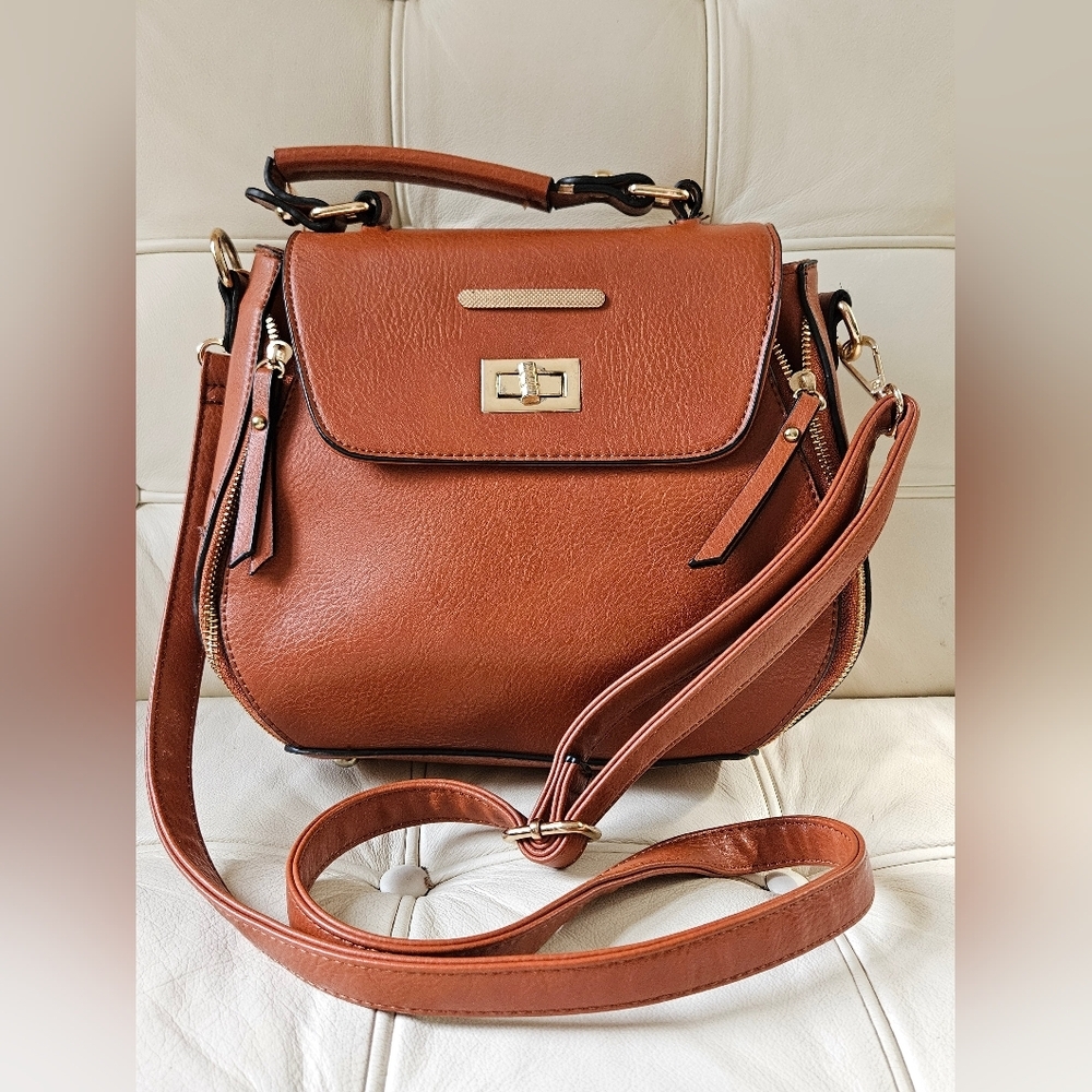 Tan Handbag Satchel Crossbody W/Removable Adjustable Strap